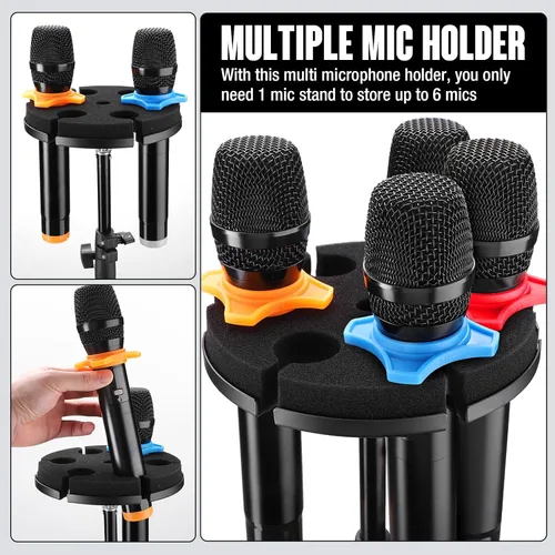 Vista 5 de Facmogu Soporte para micrófonos múltiples, soporte de aluminio para micrófonos múltiples con capacidad para hasta 6 micrófonos para organizador