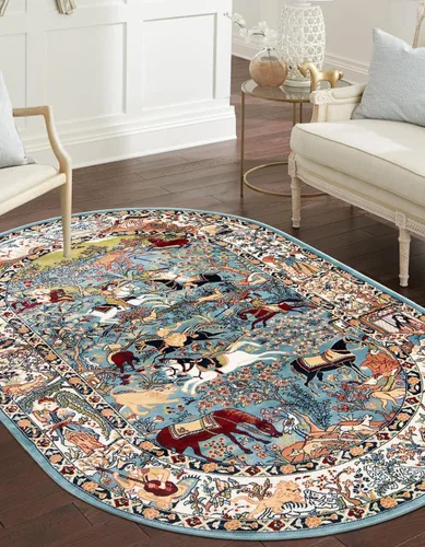 Vista 12 de Unique Loom Narenj Collection - Alfombra de área Birmingham (octágono de 5 pies 1 pulgada, azul/borgoña)