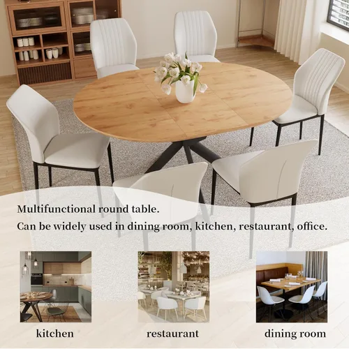 Vista 4 de HIPIHOM Juego de mesa de comedor redonda extensible de 43.2"-59.1", mesa de cocina para 4-6 personas con tablero de MDF engrosado resistente a Mesa