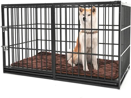 Vista 11 de Jaula plegable indestructible para perros con ruedas, jaula de metal resistente a prueba de escapes de 48 pulgadas para perros grandes y medianos