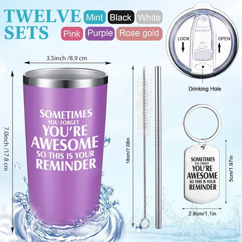 Vista 2 de Sieral Employee Thank You Supplies - Vaso inspirador de 20 onzas con llavero para compañeros de trabajo, regalos de agradecimiento para mujeres