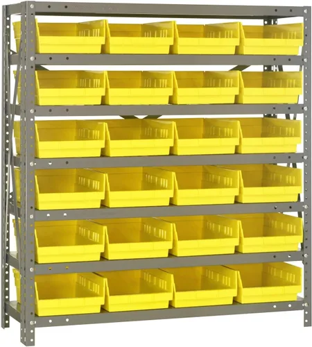 Vista 281 de Quantum QSBU-245BK Heavy Duty Shelving Unit with (7) Shelves and (24) QUS245 Black Bins for Garage Warehouse Storage Distribution 400 lb Load