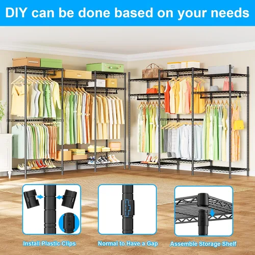 Vista 4 de Ulif E13 Perchero de Ropa de Servicio Pesado (Con 4 Barras Colgadoras y 8 Estantes) Percheros Independientes para Colgar Ropa, Organizador de Closet