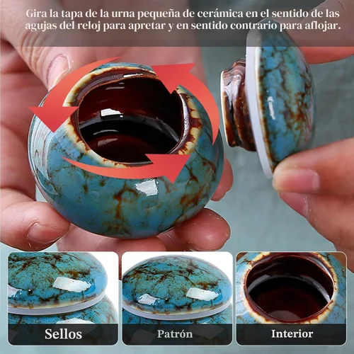 Vista 4 de Urnas pequeñas para recuerdo de cenizas humanas, urna de cremación pequeña de cerámica para cenizas para mujeres y hombres adultos con caja