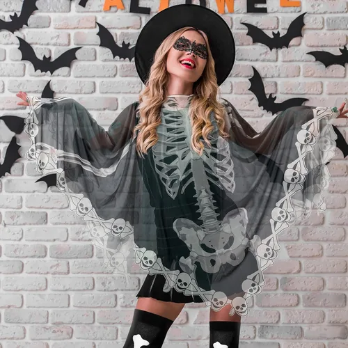 Vista 5 de Eurzom Traje de esqueleto de Halloween de 18 piezas para guantes de hueso, calcetines, orejas de gato, diadema, máscara de ojos, tatuajes faciales