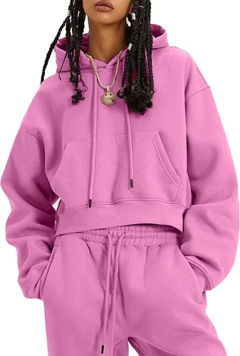 Vista 37 de Kissonic Conjunto deportivo de forro polar para mujer, 2 piezas, sudadera con capucha y pantalones deportivos