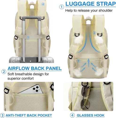 Vista 5 de RAINSMORE Mochila para laptop de 17 pulgadas, mochila de viaje grande para mujer, mochila impermeable para computadora, trabajo, universidad, bolsa