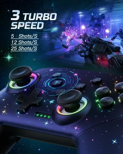 Vista 3 de VOYEE Switch Controller, LED Star Wireless Pro Controllers Compatible with LiteOLED, Multi-Platform Windows PC with 9 Colors Colorful RGB
