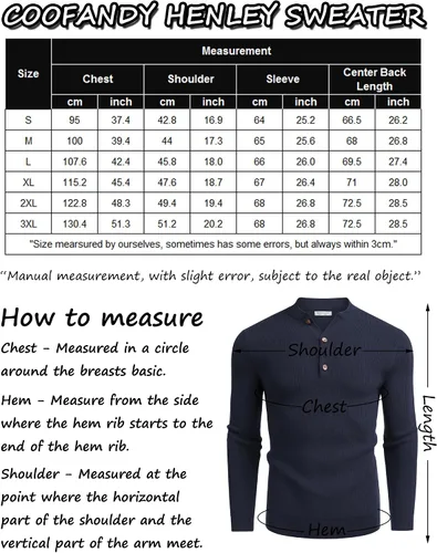 Vista 6 de COOFANDY Suéter de punto Henley para hombre, de manga larga, con botones, suéter casual