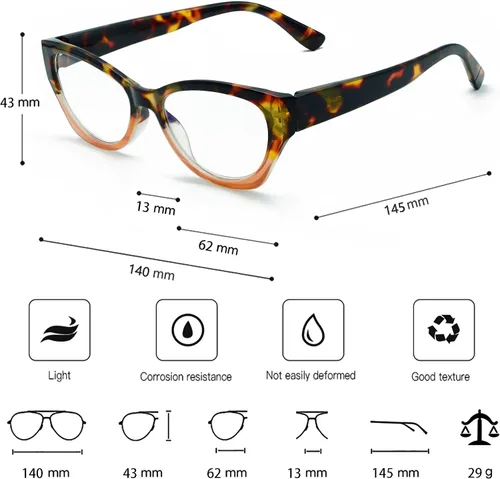 Vista 5 de Cateye - Gafas de lectura para mujer, con bloqueo de luz azul, con bisagra de resorte