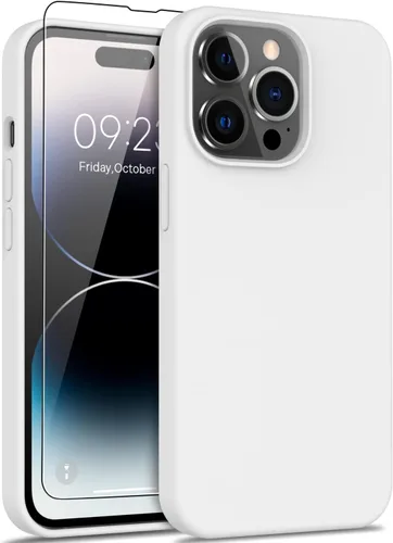 Vista 10 de DEENAKIN Funda compatible con iPhone 14 Pro Max con protector de pantalla, funda de goma de silicona suave para mujeres, niñas, mujeres y niñas