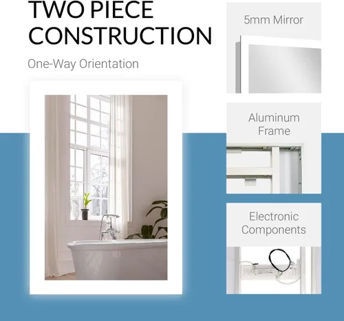Vista 5 de Mirrors & Marble Espejo de tocador LED rectangular (48 x 32 pulgadas), vidrio antivaho moderno iluminado lateral para baño, dormitorio y montaje