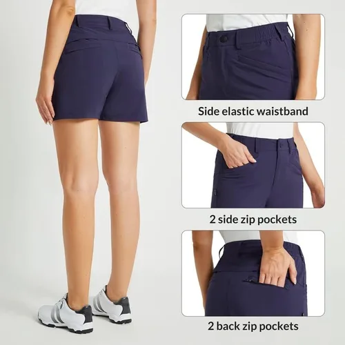 Vista 2 de BALEAF Pantalones cortos de golf para mujer, elásticos, de 4.5 pulgadas, de secado rápido, transpirable, para senderismo, elastano, activos