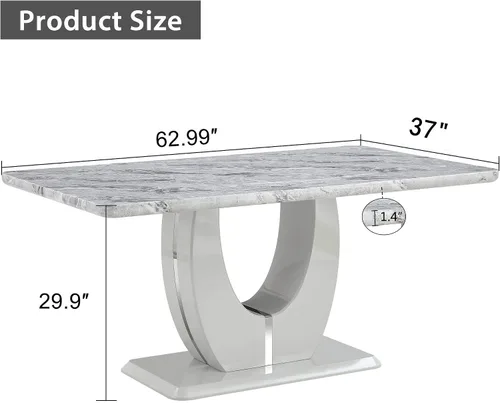 Vista 2 de LKTART Morden Morden - Mesa de comedor rectangular de grano de mármol de imitación para cocina, comedor, sala de reuniones, color gris