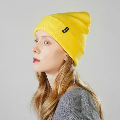 Vista 20 de Gorros de lana para mujeres y hombres, unisex, de punto suave, con puños, diseño de calavera, elástico, color sólido, sombreros de invierno
