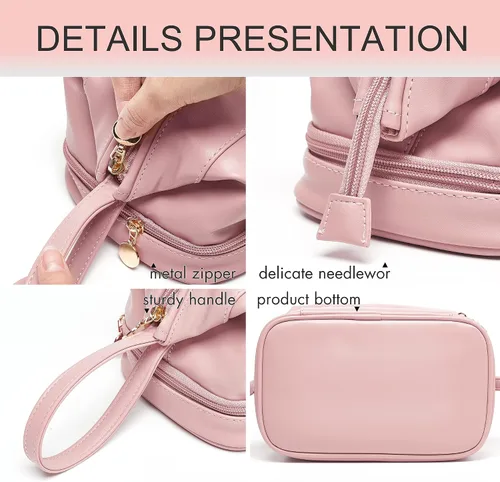 Vista 3 de Nuevo bolso cosmético del viaje de la capacidad grande, bolso del organizador del maquillaje, diseño interior claro del bolsillo, C-rosa, Clásico