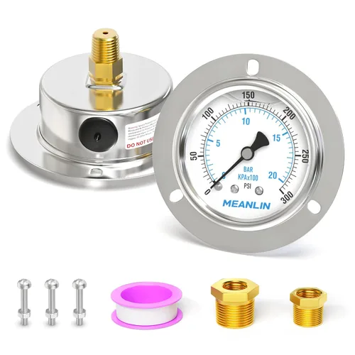 Vista 10 de MEANLIN MEASURE 0~10 psi Manómetro de llenado de líquido, esfera con cara de 2.5 pulgadas, montaje en panel con brida frontal, 1/4" NPT, carcasa