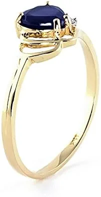Vista 5 de Galaxy Gold GG Anillo de oro de 14 quilates con diamantes auténticos y zafiro natural en forma de corazón
