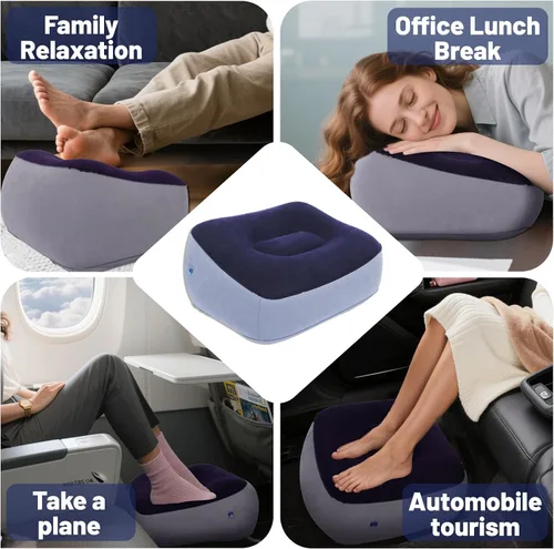 Vista 5 de Reposapiés inflable para viajes, almohada de pierna de altura ajustable para avión y automóvil, taburete portátil para niños y adultos (multicolor)