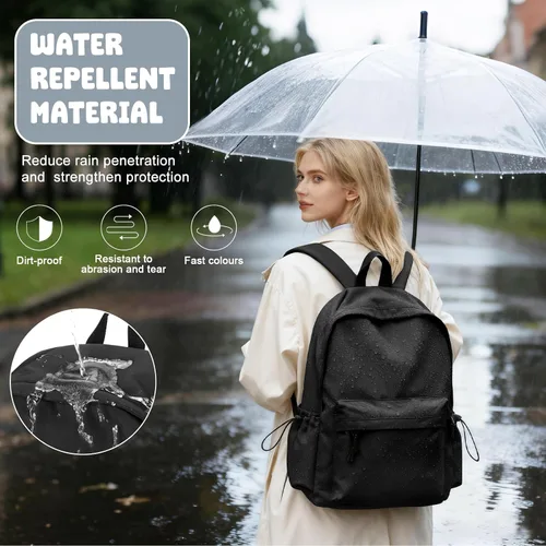 Vista 6 de VECAVE - Mochila ligera para mujeres y hombres, mochila de viaje casual para portátil, A-Negro, Grande, Mochila