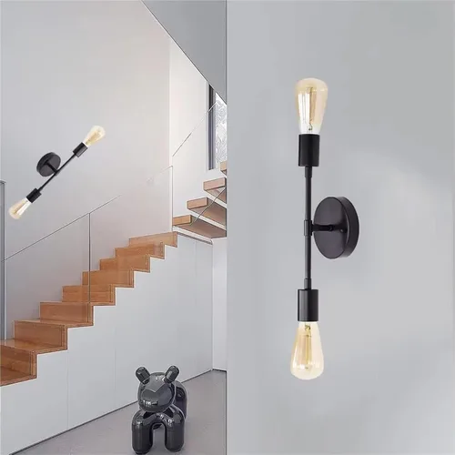Vista 4 de Lámpara de pared industrial retro con 2 luces para espejo de tocador, apliques dobles para cocina, sala de estar, dormitorio, E27 Lampara Pared