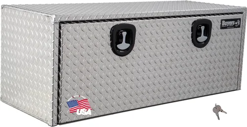Vista 22 de Buyers Products 1705148 - Caja de camión de aluminio diamantado para debajo de la carrocería con pestillo de mango en T, 14 x 12 x 16 pulgadas