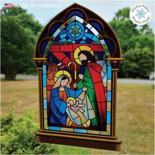 Vista 6 de Adhesivo para ventana de Belén pequeño de 11 pulgadas, calcomanía de Navidad para vidrio, decoración de ventanas y puertas, calcomanías