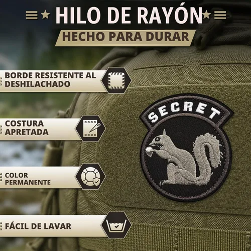 Vista 3 de Parche secreto de ardilla para equipo táctico - Parches de moral militar Negro