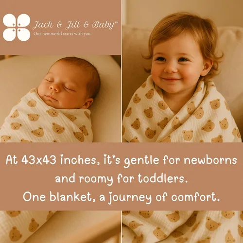 Vista 5 de Jack & Jill & Baby Manta de muselina de 4 capas, 100% algodón, suave, transpirable, envoltura de bebé de 43 x 43 pulgadas, ligera, multiuso, ideal