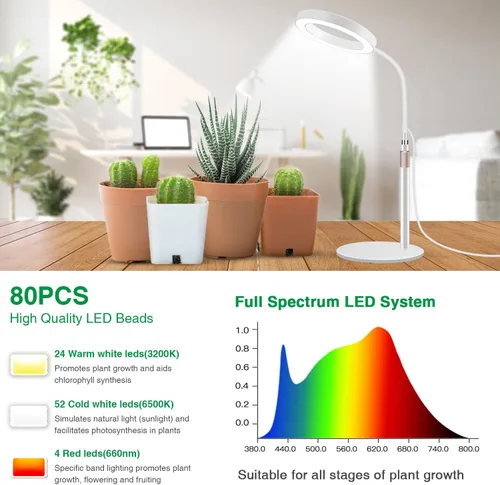 Vista 4 de Aumtrly Luces de cultivo para plantas de interior, luz de escritorio de 80 LED de espectro completo para el cultivo de plantas pequeñas, lámpara