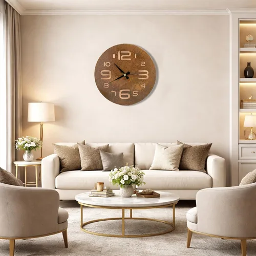 Vista 6 de Reloj de pared de cobre puro hecho a mano para decoración del hogar, reloj decorativo para sala de estar, dormitorio y cocina, arte mural decorativo