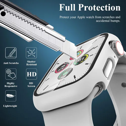 Vista 3 de Juego de 3 fundas compatibles con Apple Watch SE 3 Series 6/5/4 de 40 mm con protector de pantalla de vidrio templado, cubierta protectora
