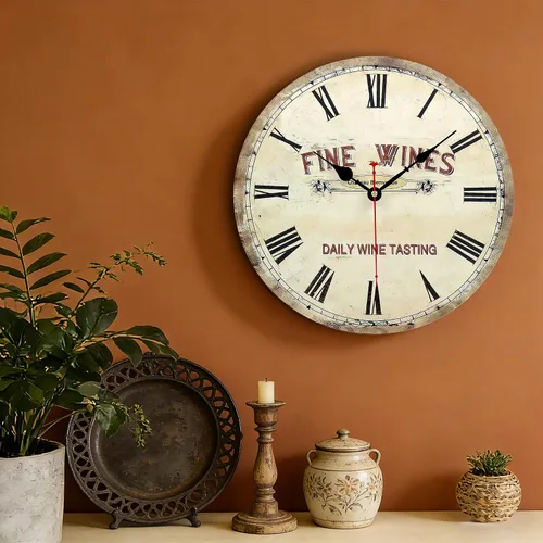 Vista 7 de Reloj de pared silencioso redondo sin tictac reloj de pared de cuarzo rústico rústico vintage de 14 pulgadas, funciona con pilas, fácil de leer