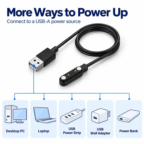 Vista 3 de Paquete de 2 cables de carga USB magnéticos para reloj inteligente
