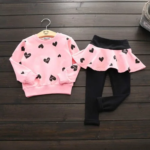 Vista 2 de Conjunto de ropa para niña pequeña, 2 piezas, camisetas y pantalones de manga larga