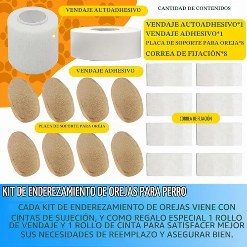 Vista 2 de Juego de 4 cintas de soporte para orejas de perro Doberman dog ear support kit, 4 sets + 2 extra tape rolls, for doberman, samoyed, natural