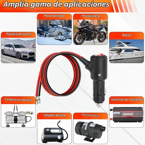 Vista 7 de Enchufe de encendedor de cigarrillos de 12 V con interruptor de encendido y apagado, 2 pies, 16 AWG, resistente, 15 A, repuesto para encendedor