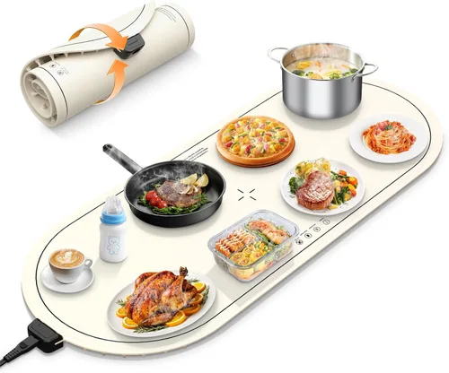 Vista 11 de Tapete de calentamiento para alimentos extra grande, 36 x 15 pulgadas, tapete de calentamiento de alimentos para encimeras, fiestas y uso diario