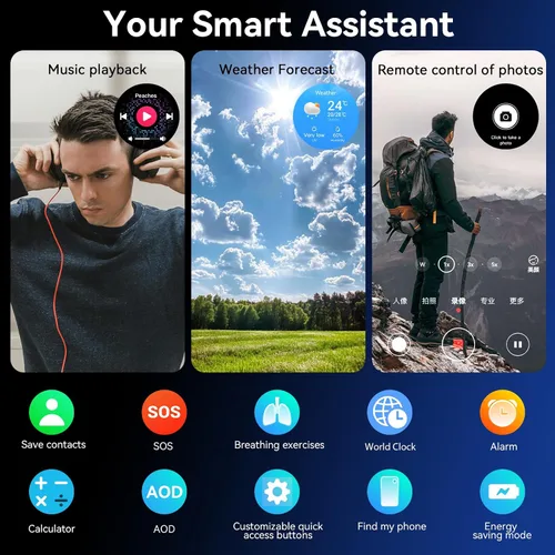 Vista 3 de Reloj inteligente (respuesta/hacer llamadas), pantalla FHD AMOLED de 1.43 pulgadas para hombres y mujeres, más de 100 modos deportivos, relojes