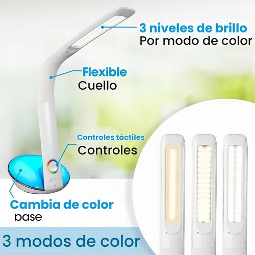 Vista 2 de OttLite Lámpara de escritorio LED con base que cambia de color y puerto USB