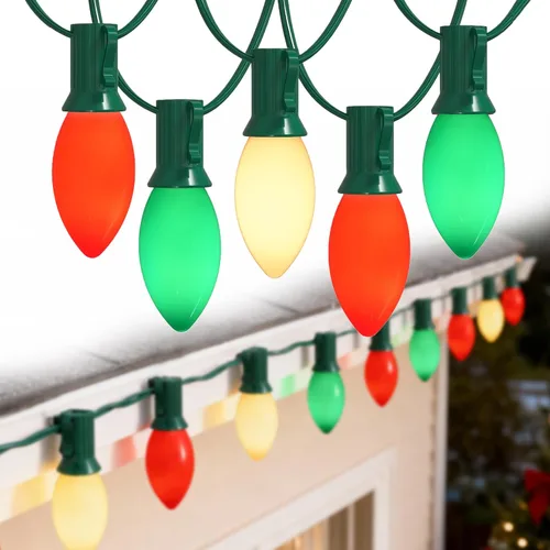Vista 10 de Luces LED C9 de Halloween, 25 pies, 26 bombillas, ahorro de energía de 120 V, luces conectables resistentes a la intemperie IP44 para patio, techo