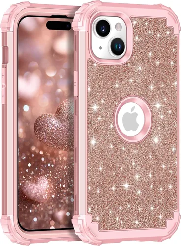 Vista 23 de LONTECT Funda para iPhone 15 Plus con purpurina brillante 3 en 1, a prueba de golpes, resistente, híbrida, resistente, funda protectora de alto