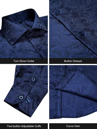Vista 5 de DiBanGu Mens Shirt,Silk Long Sleeve Button Down Paisley Dress Shirts for Men Party Wedding