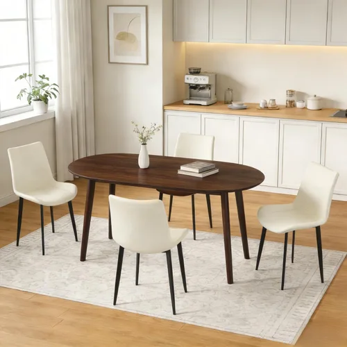 Vista 5 de Juego de mesa de comedor ovalada de 63 pulgadas para 4 personas con patas de madera maciza 5 Piece Walnut Dining Table Set for Kitchen and Dining