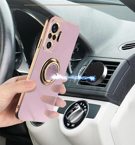 Vista 2 de Redmi Note 10 Pro - Funda con soporte 360 y soporte para automóvil, protección delgada galvanizada, color rosa