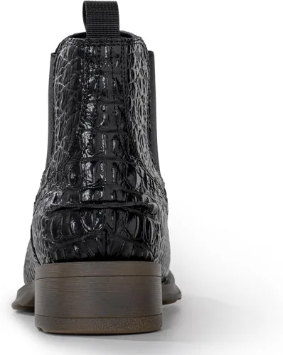 Vista 6 de Botas vaqueras para hombre, botas Chelsea occidentales con punta Negro
