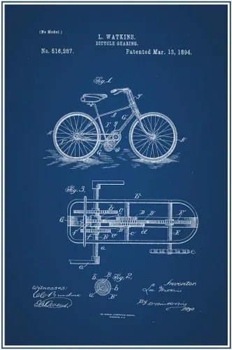 Vista 5 de Póster de patente oficial de engranajes de bicicleta de 12 x 18 pulgadas