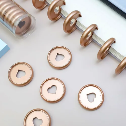 Vista 5 de HEVSTIL 11 discos expansores de plástico con forma de corazón para hojas sueltas, suministros para álbumes de recortes, discos de expansión para Oro
