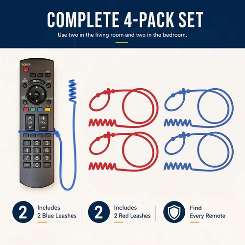 Vista 5 de Perfect Curve Paquete de 4 Correas de Silicona con Cable Remoto - Cordón Ajustable para Control Remoto de TV para Ajuste Cómodo, Nunca Pierdas tu