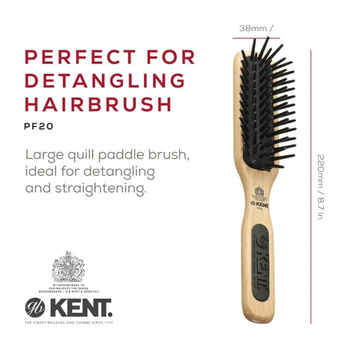 Vista 2 de Kent PF20 Cepillo de pelo de paleta de cojín estrecho, cepillo desenredante para cabello largo, grueso y rizado, masajeador del cuero cabelludo